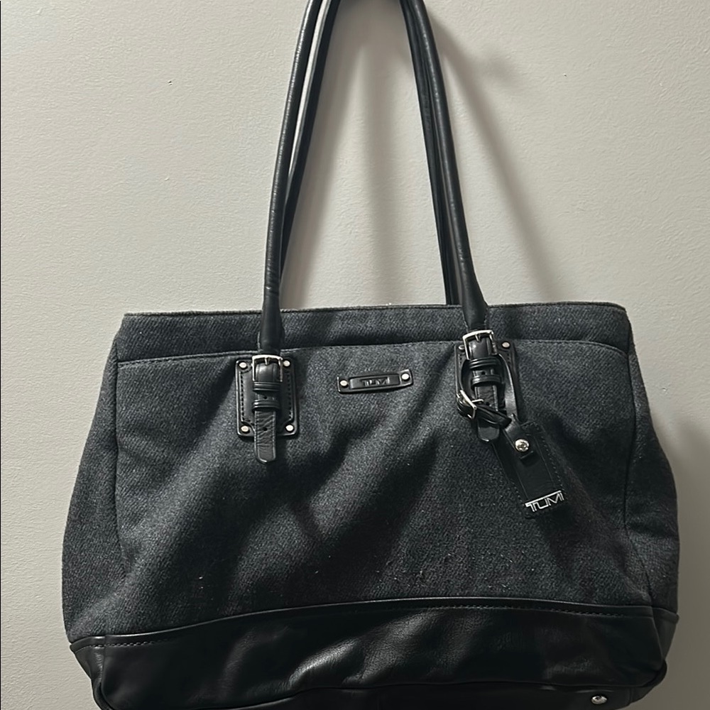 Tumi Black Structured Tote with Leather Handles